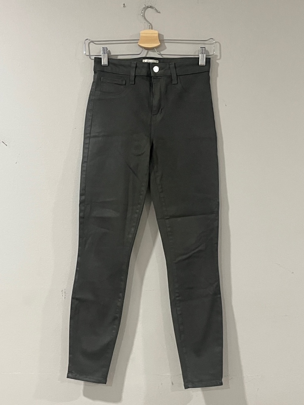 L'AGENCE Marguerite Deep Olive Coated Skinny High-Rise Jeans